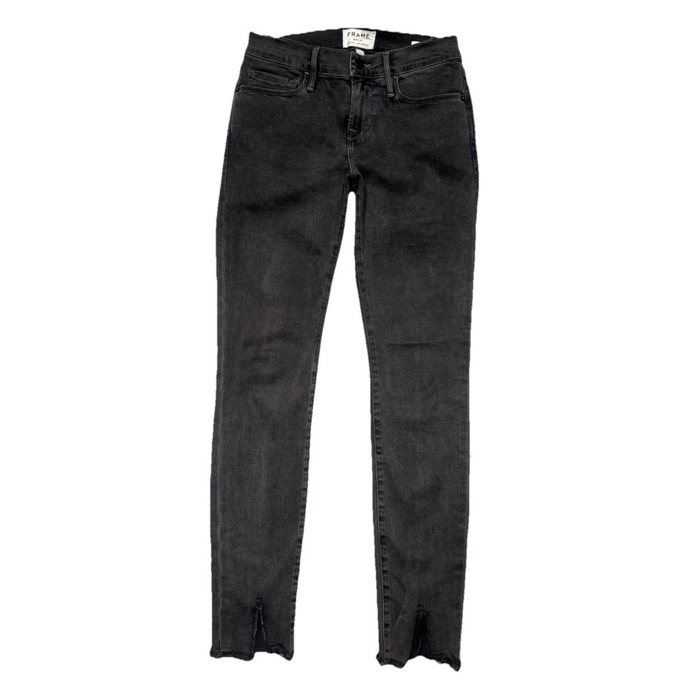 Frame Le Skinny de Jeanne Drover Jeans 26 (26x28.5) Washed Black Stretch Womens